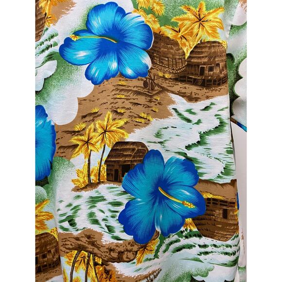 Vintage 1970s Hawaiian Tiki Print Button Down Board Shirt / Men's Medium - Picture 6 of 7